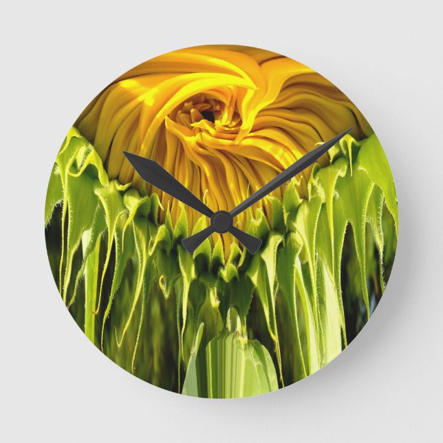 Abstract funky retro Sunflower, scared geometry  Round Clock (Front)