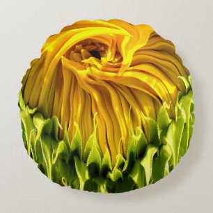 Abstract funky retro Sunflower, scared geometry  Round Cushion