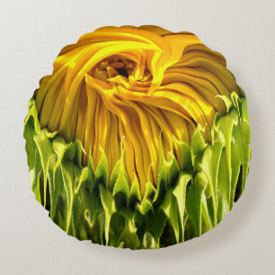 Abstract funky retro Sunflower, scared geometry Round Cushion