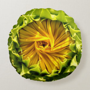 Abstract funky retro Sunflower, scared geometry  Round Cushion