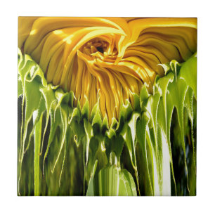 Abstract funky retro Sunflower, scared geometry  Tile