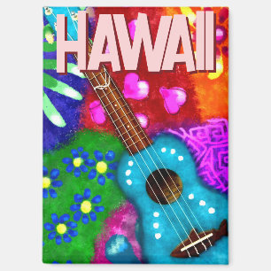 Abstract Funky Ukulele Floral Tropical Teal Purple Magnet