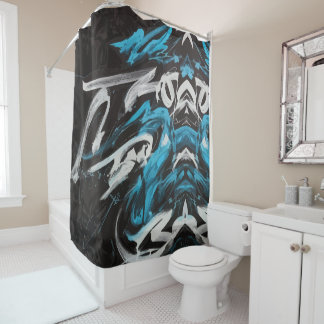 Abstract Fusion: Colour Splashes and Dynamic Lines Shower Curtain