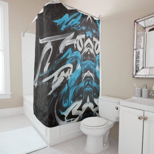 Abstract Fusion: Colour Splashes and Dynamic Lines Shower Curtain (In Situ)