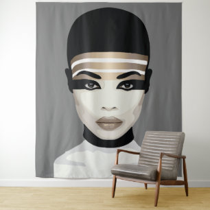 Abstract Futuristic Tribal Portrait Art Tapestry