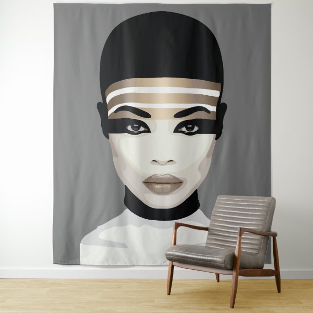 Abstract Futuristic Tribal Portrait Art Tapestry (In Situ)