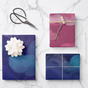 Abstract galaxy paint watercolor pink blue purple wrapping paper sheet