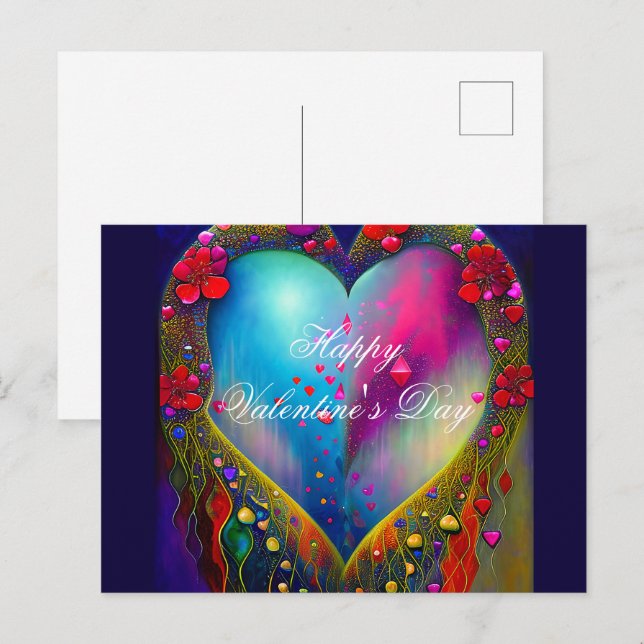 Abstract gem covered heart valentine postcard (Front/Back)