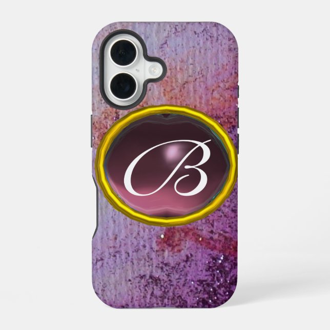 ABSTRACT GEM MONOGRAM purple iPhone 16 Case (Back)