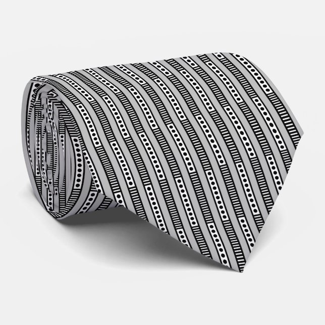Abstract Geometric 030724 - B&W with Light Grey Tie (Rolled)