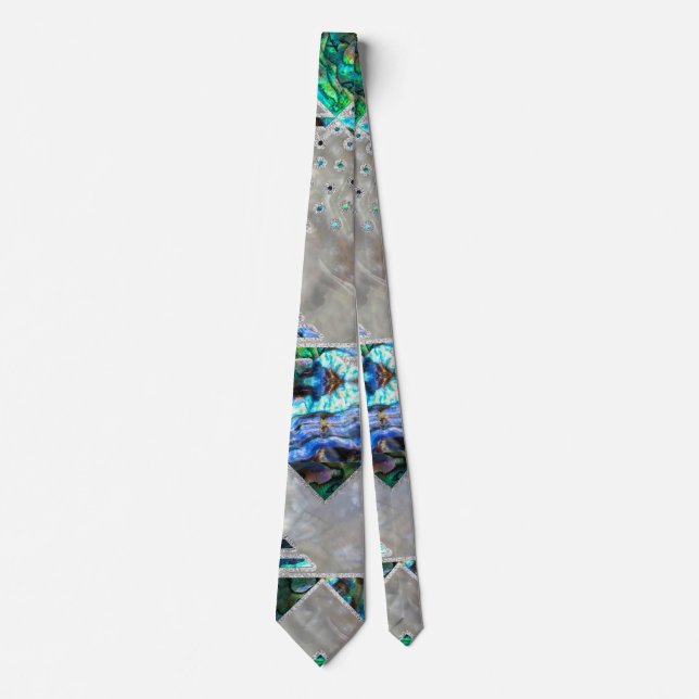 Abstract Geometric Abalone and Mother of pearl Tie (Front)