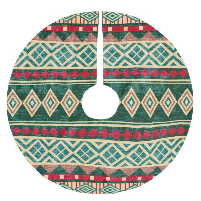 Abstract Geometric African Style Pattern Brushed Polyester Tree Skirt (Front)