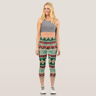 Abstract Geometric African Style Pattern Capri Leggings