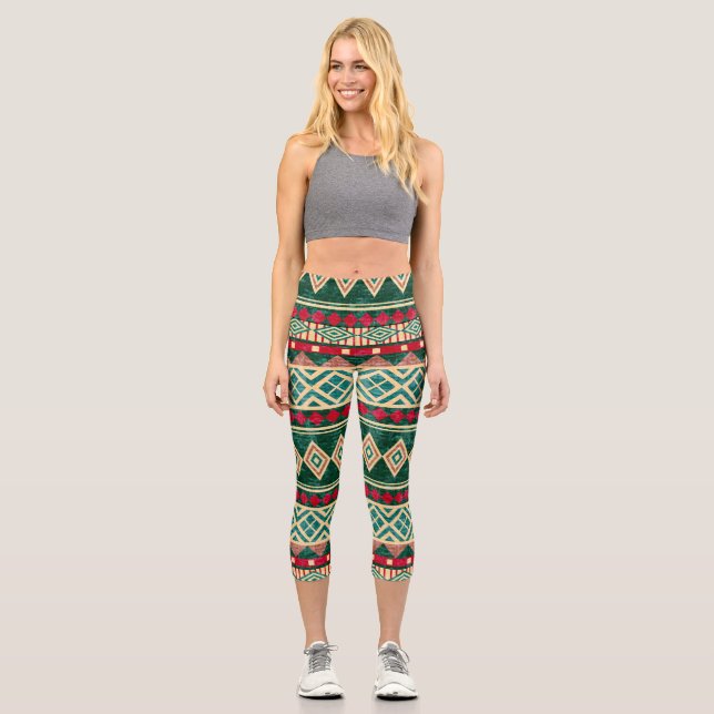 Abstract Geometric African Style Pattern Capri Leggings (Front)