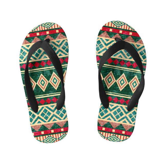 Abstract Geometric African Style Pattern Kid's Thongs (Footbed)