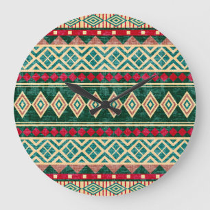 Abstract Geometric African Style Pattern Large Clock