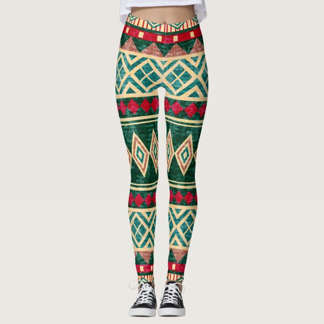 Abstract Geometric African Style Pattern Leggings (Front)