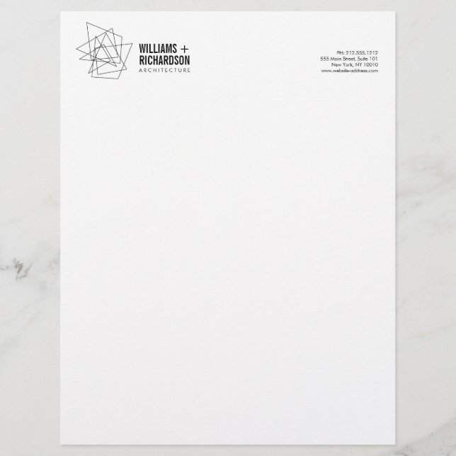 Abstract Geometric Architectural Logo White/Black Custom Letterhead (Front)