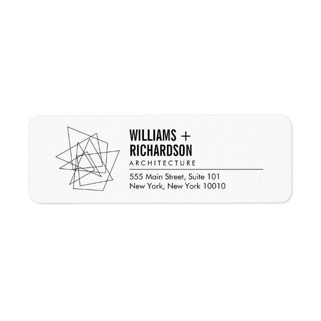 Abstract Geometric Architectural Logo White/Black Return Address Label (Front)