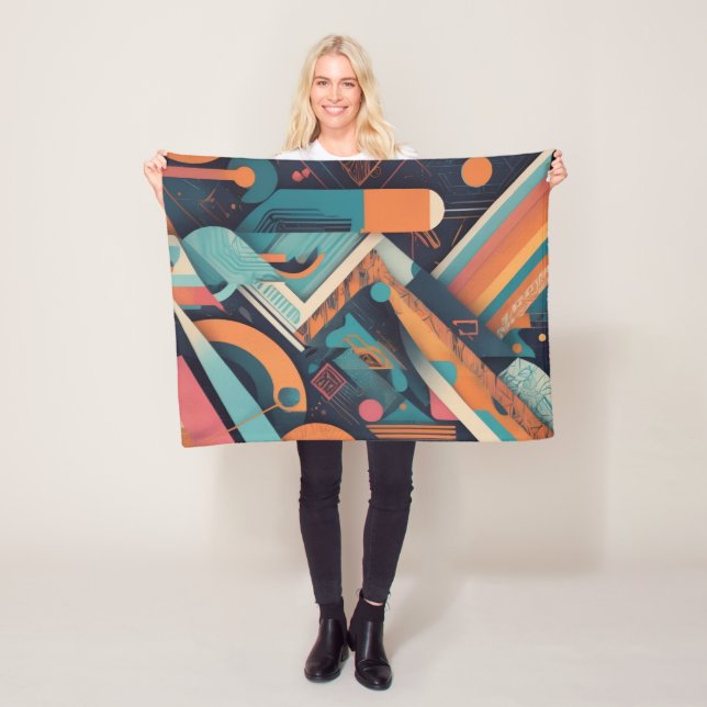 Abstract Geometric Art – Bold Vibrant Graphic Fleece Blanket (In Situ)