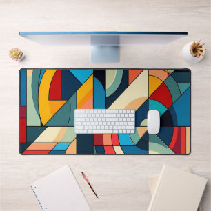 Abstract Geometric Art – Color Grid Composition Desk Mat
