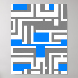 Abstract Geometric Art in Blue, White & Grey Poster