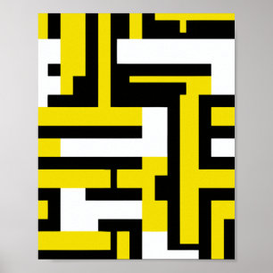 Abstract Geometric Art in Yellow, White & Black Poster