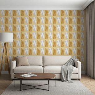 Abstract Geometric Art Silver Gold Grey Tiles Wallpaper