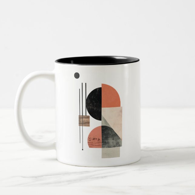 Abstract Geometric Art with Natural Textures Two-Tone Coffee Mug (Left)