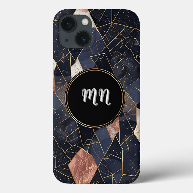 Abstract Geometric Artwork with Golden and Black Case-Mate iPhone Case (Back)