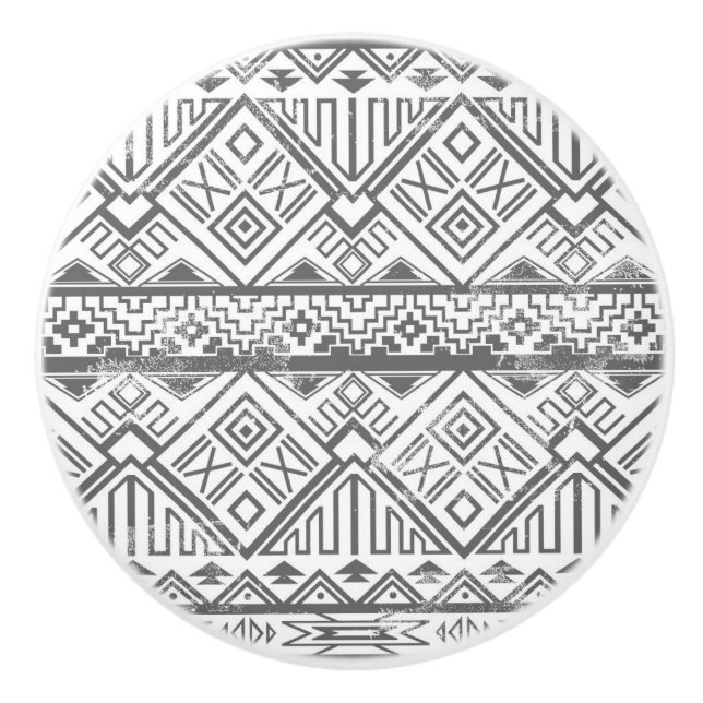 Abstract Geometric Aztec Pattern 2 Ceramic Knob (Front)