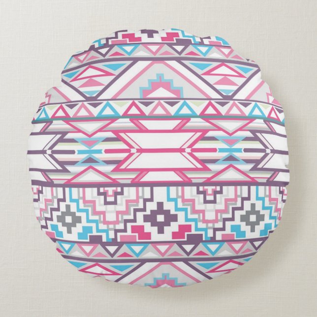 Abstract Geometric Aztec Pattern 3 Round Cushion (Front)