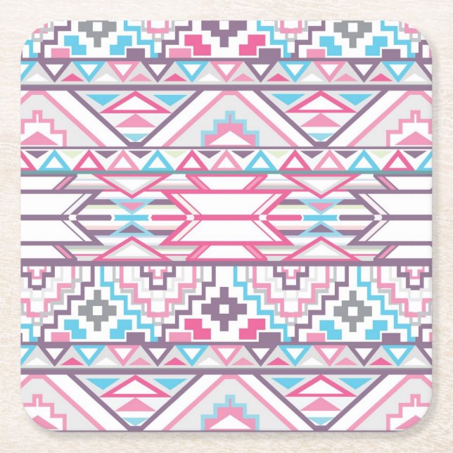 Abstract Geometric Aztec Pattern 3 Square Paper Coaster (Front)