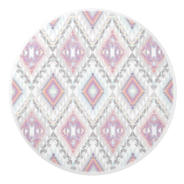 Abstract Geometric Aztec Pattern Ceramic Knob (Front)