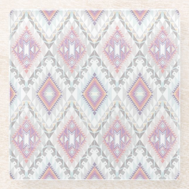 Abstract Geometric Aztec Pattern Glass Coaster (Front)