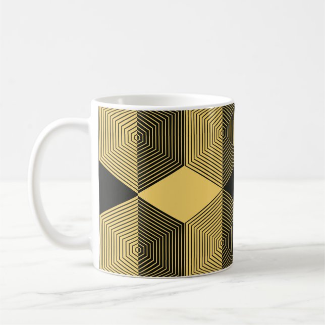 Abstract geometric background. Hexagonal mesh with Coffee Mug (Left)
