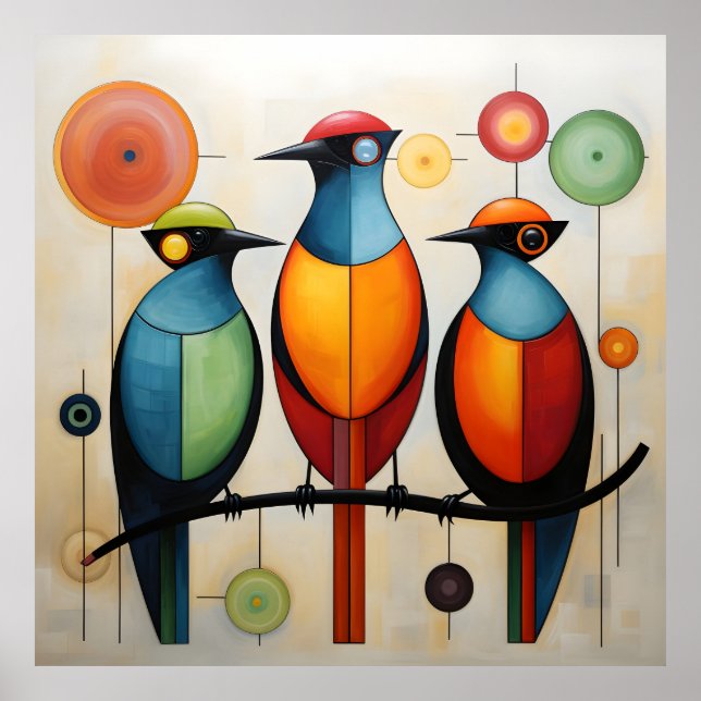 Abstract Geometric Birds Wonders Poster (Front)