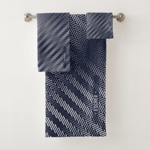 Abstract Geometric Black and White Stripes Manly Bath Towel Set