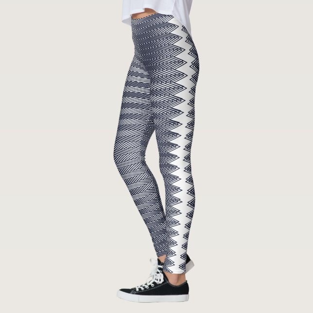 Abstract Geometric Black and White Stripes, Trippy Leggings (Left)