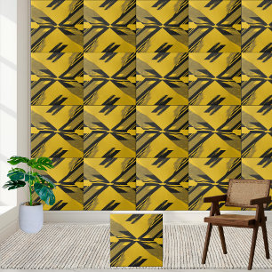 Abstract Geometric Black and Yellow Pattern Ceramic Tile