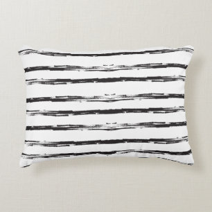 Abstract Geometric Black Brush Grunge Stripes ART Decorative Cushion