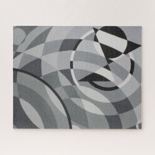 Abstract Geometric Black White Circles Monochrome Jigsaw Puzzle