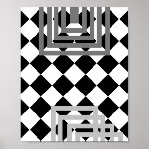 Abstract Geometric Black White Grey Poster