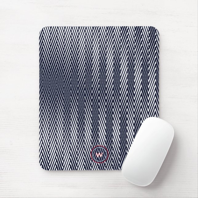 Abstract Geometric Black & White Stripes Monogram Mouse Pad (With Mouse)