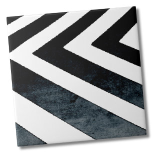 Abstract Geometric Black White Watercolor Ceramic Tile