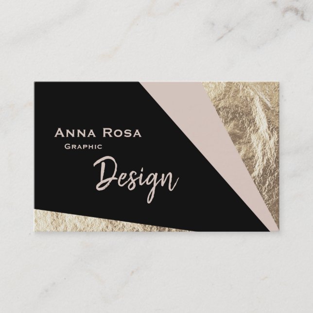 *~* Abstract Geometric Block Blush Gold Foil Business Card (Front)