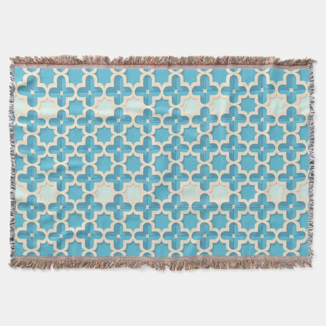 Abstract Geometric Blue and White Pattern Throw Blanket (Front)