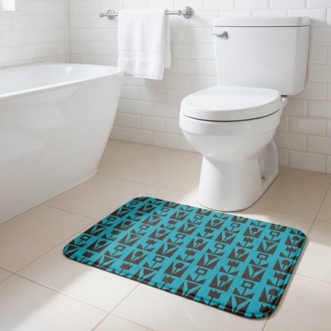 Abstract Geometric Blue Floral  Bath Mat (Creator Uploaded)