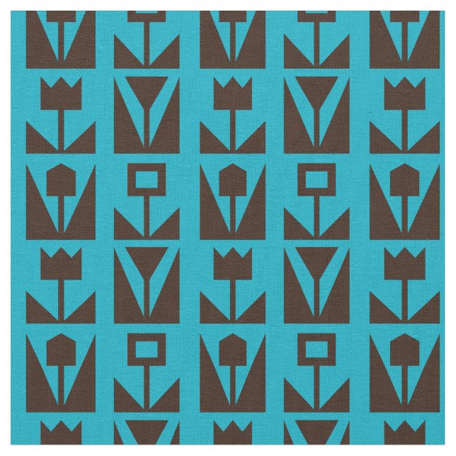 Abstract Geometric Blue Floral Pattern Fabric (Close Up)