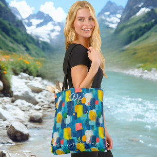 Abstract Geometric Blue Yellow Design Tote Bag